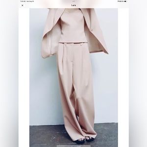 STUNNING ZARA BEIGE PINK VERY WIDE LEG DRAPE TROUSERS LARGE NEW